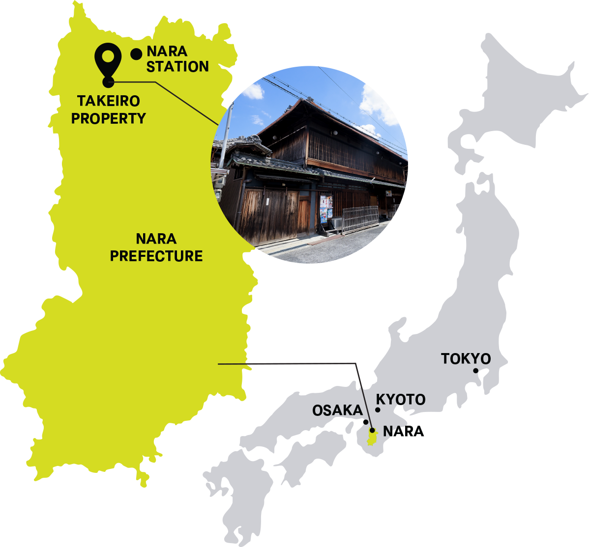 Takeiro property on the map of Japan